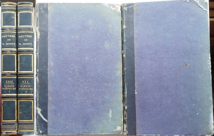 Walter Scott , Opere , 2 volume in limba franceza , 1844 , legatura in piele