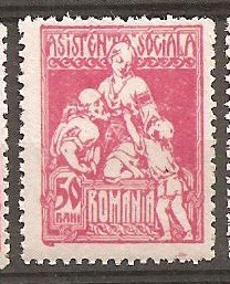 TIMBRE 88, ROMANIA, 1921, ASISTENTA SOCIALA, 50 BANI, CURIOZITATE, LINIE DE CULOARE COLT JOS-DREAPTA, ECV, RARITATE, RARITATI, EROARE, ERORI foto