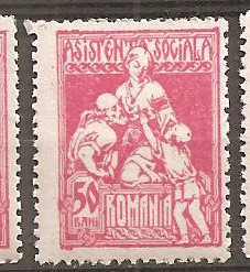 TIMBRE 87, ROMANIA, 1921, ASISTENTA SOCIALA, 50 BANI, CURIOZITATE, SCAMA/LINIE DE CULOARE COLT SUS-STANGA, ECV, RARITATE, RARITATI, EROARE, ERORI foto