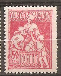 TIMBRE 85, ROMANIA, 1921, ASISTENTA SOCIALA, 50 BANI, CURIOZITATE, LINIE DE CULOARE COLT SUS-DREAPTA, ECV, RARITATE, RARITATI, EROARE, ERORI foto