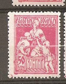 TIMBRE 82, ROMANIA, 1921, ASISTENTA SOCIALA, 50 BANI, CURIOZITATE, SCAMA DE CULOARE COLT STANGA-JOS, ECV, RARITATE, RARITATI, EROARE, ERORI foto