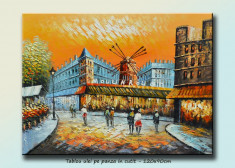 Tablou living, dormitor - Parisul vechi, vedere Moulin Rouge - ulei in cutit 120x90cm - LIVRARE GRATUITA IN 24-48h foto