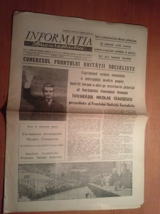 ziarul informatia bucurestiului 25 mai 1974 - cuvantarea lui ceausescu