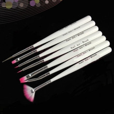 set de 6 pensule pentru manichiura / gel / acril / unghii false / nail art / pictura, plus un instrument de punctie, alb cu roz foto