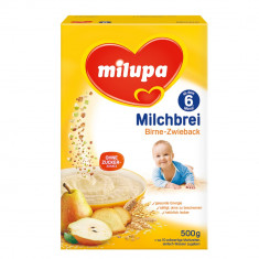 Cereale MILUPA PESMET si PERE cu lapte praf, +6 luni, 500gr, din GERMANIA, comanda peste 85 lei si ai transport gratuit cu FAN CURIER sau Posta Romana foto