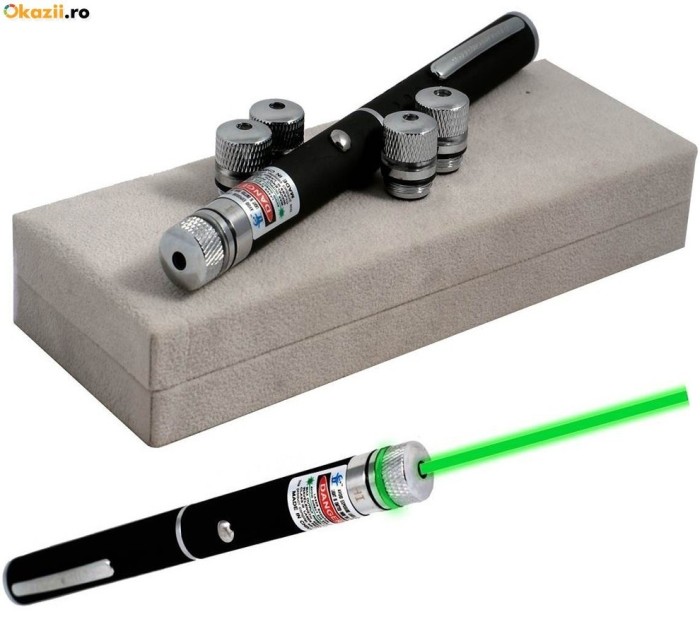 Laser Pointer VERDE - 500 mW 5 Capete Proiectii 3D 2 Baterii foto mare Laser Pointer VERDE - 500 mW 5 Capete Proiectii 3D 2 Baterii foto mare