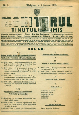 ROMANIA 1940. MONITORUL TINUTULUI TIMIS nr.1 francat 25 bani- CAROL foto