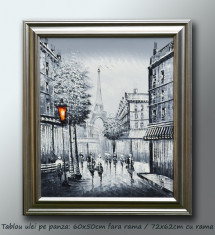 Tablou Paris in alb/negru (1) - tablou ulei pe panza cu rama (60x50cm) - LIVRARE GRATUITA 24-48h foto