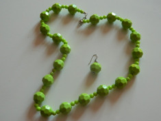 Set bijuterii verzi, colier si cercei, gablonturi fashion, lantisor perle verzi foto