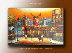 Tablou URIAS - Paris la Moulin Rouge - ulei pe panza in cutit 90x60cm - LIVRARE GRATUITA IN 24-48h foto