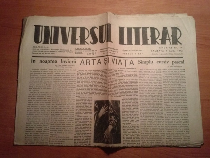 ziarul universul literar 4 aprilie 1942 (nr. cu ocazia zilei de pasti )