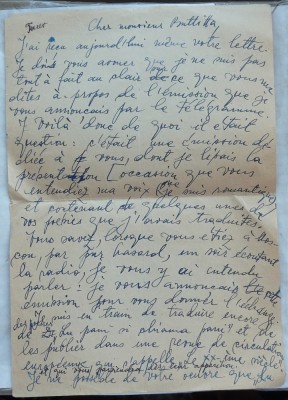 Scrisoare olografa a scriitorului Romulus Vulpescu, in limba franceza foto