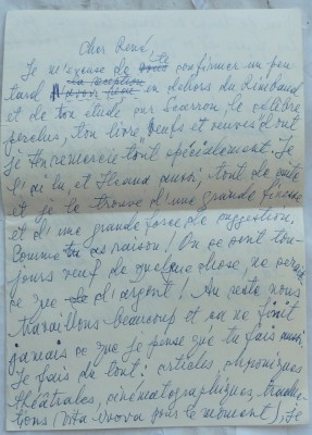Scrisoare olografa a scriitorului Romulus Vulpescu, in limba franceza, 1 foto