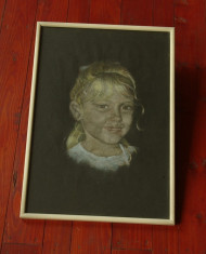 Tablou - desen - pastel cretat - portret de fetita !!! nesemnat foto