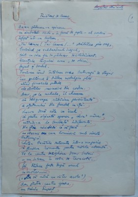 Taietorul de lemne; Poezie; Manuscris olograf Romulus Vulpescu, 3 foi, 1961 foto