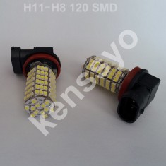 LED - H8/ H11 120 SMD - PROIECTOARE, LUMINI DE ZI, ALB XENON,LED-URI AUTO BEC foto