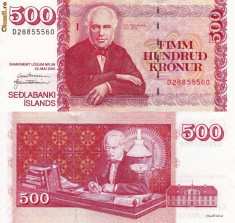 ISLANDA 500 kronur 2001 UNC!!! foto