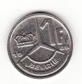 Belgia ( Belgie - text olandez ) 1 franc 1989 - Baudouin I foto