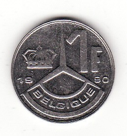Belgia ( Belgique - text francez) 1 franc 1990 - Baudouin I foto