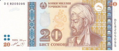 Bancnota Tadjikistan 20 Somoni 1999 (2013) - P25a UNC foto