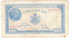 Bancnota 5000 lei 22 august 1944,FOARTE RARA,cu defecte foto