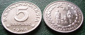 Indonezia 5 rupia 1974 UNC foto