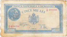 Bancnota 5000 lei 22 august 1944, RARA foto