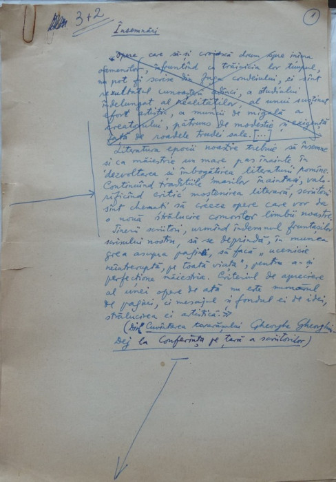 Insemnari; Manuscris olograf al lui Romulus Vulpescu, 8 foi, semnat