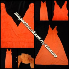 ROCHIE LUNGA DECOLTEU in V FATA SPATE BRETELE INNODATE stil ROMA ANTICA made in ITALY TUL VOAL ORANGE NEON ELECTRIC COLECTIE NOUA ROCHII ZI SEARA foto