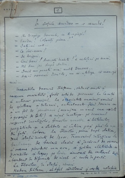In statiile secundare - o secunda ! Manuscris Romulus Vulpescu, 13 pagini