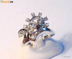 inel aur alb traditional de aniversare aur 14K cu inel de logodna cu diamant foto