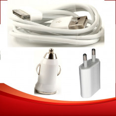 Incarcator 3 in 1 priza + auto + cablu USB Apple iPhone 3G 3GS 4 4S iPod foto