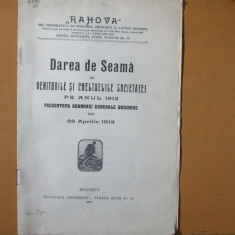 Darea de seama a soc. de economie, imprumut si ajutor reciproc Rahova 1913