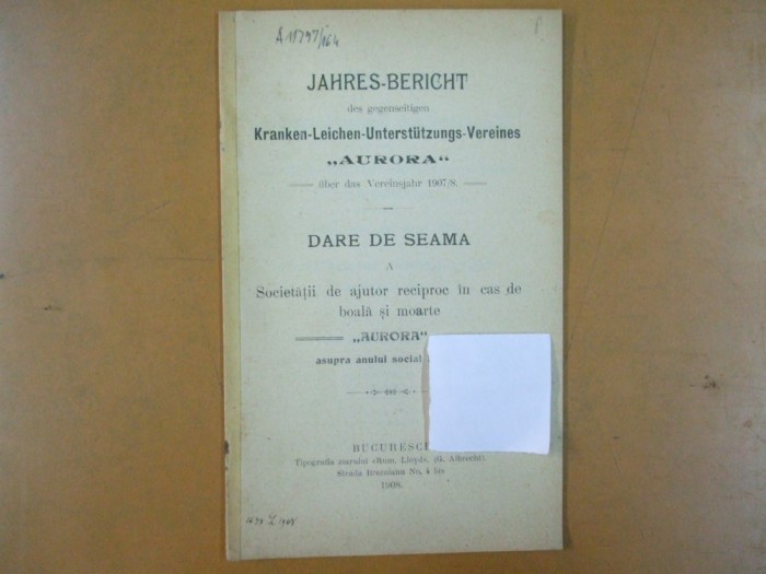 Darea de seama a soc de ajutor reciproc in caz de boala Aurora1907 Bucuresti