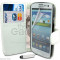 Husa alba cu carcasa incorporabila Samsung Galaxy S3 i9300 flip cover tip portofel carte de vizita bonus cadou pen + folie ecran + laveta