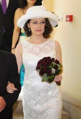 Rochie alba cu palarie pentru cununie, din dantela, nr 40 foto