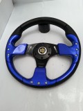 Volan Sport Universal Albastru cu Claxon, Piele Perforata, Compatibil Diverse Auto