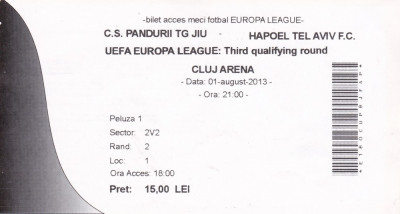 Bilet Meci Europa League C.S. Pandurii Tg. Jiu - Hapoel Tel Aviv F.C. 01 AUGUST 2013 foto