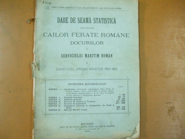 C.F.R. Dare de seama statistica asupra exploatarii docurilor si serv. maritim