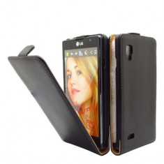 Husa Eleganta TOC FLIP Piele Negru LG Optimus L9 P760 + FOLIE DISPLAY GRATIS foto