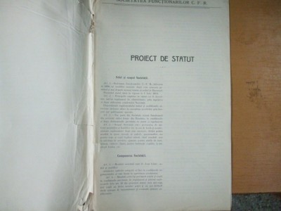 Proiect de statut societatea functionarilor C.F.R. Bucuresti 1913 foto