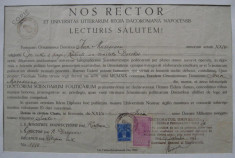 REGATUL ROMANIEI.Diploma de doctor in stiinte politice acordata lui Ioan Mureseanu din Radauti (Suceava) de Universitatea Regele Ferdinand,Cluj,1936 foto