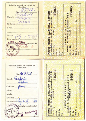 Lot 2 bucati carnete cu 12+12 PERMISE PENTRU CALATORIE GRATUITA CFR 1968 si 1970,NEFOLOSITE foto