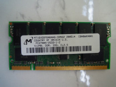 MEMORIE LAPTOP RAM SODIMM DDR1 512MB 333 Mhz Micron MT16VDDF6464HG-335G2 Transport Gratuit! foto