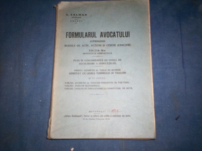 FORMULARUL AVOCATULUI CUPRINZAND MODELE DE ACTIUNI ... A ZALMAN 1922 foto