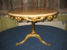 Masa franceza rotunda de salon in stil Baroc din bronz cu blatul de marmura, stare buna. foto
