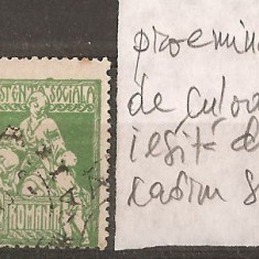 TIMBRE 97h, ROMANIA, 1921, ASISTENTA SOCIALA, 10 BANI, EROARE, PROEMINENTA DE CULOARE IESITA DIN CADRU, SUS, ECV, CURIOZITATE, VARIETATE, ERORI