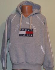 TRENING TOMMY HILFIGER COPII, BUMBAC, FLAUSAT PE INTERIOR, CULOARE GRI foto