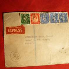 Plic circ.Expres ,circ.mixta Elisabeta IIa si George VI ,Anglia-Pitesti 1953