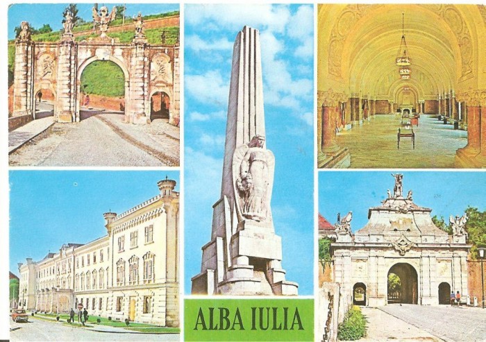 CPI (B3512) ALBA IULIA. MOZAIC: POARTA 1 A CETATII, MUZEUL, OBELISCUL &quot;HORIA, CLOSCA SI CRISAN&quot;, SALA UNIRII, CIRCULATA, 1981, STAMPILE, TIMBRU